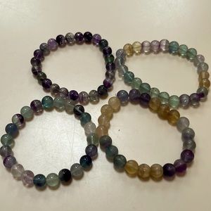 Crystal Multi Colored Fluorite Beaded Bracelets, 4 Pack